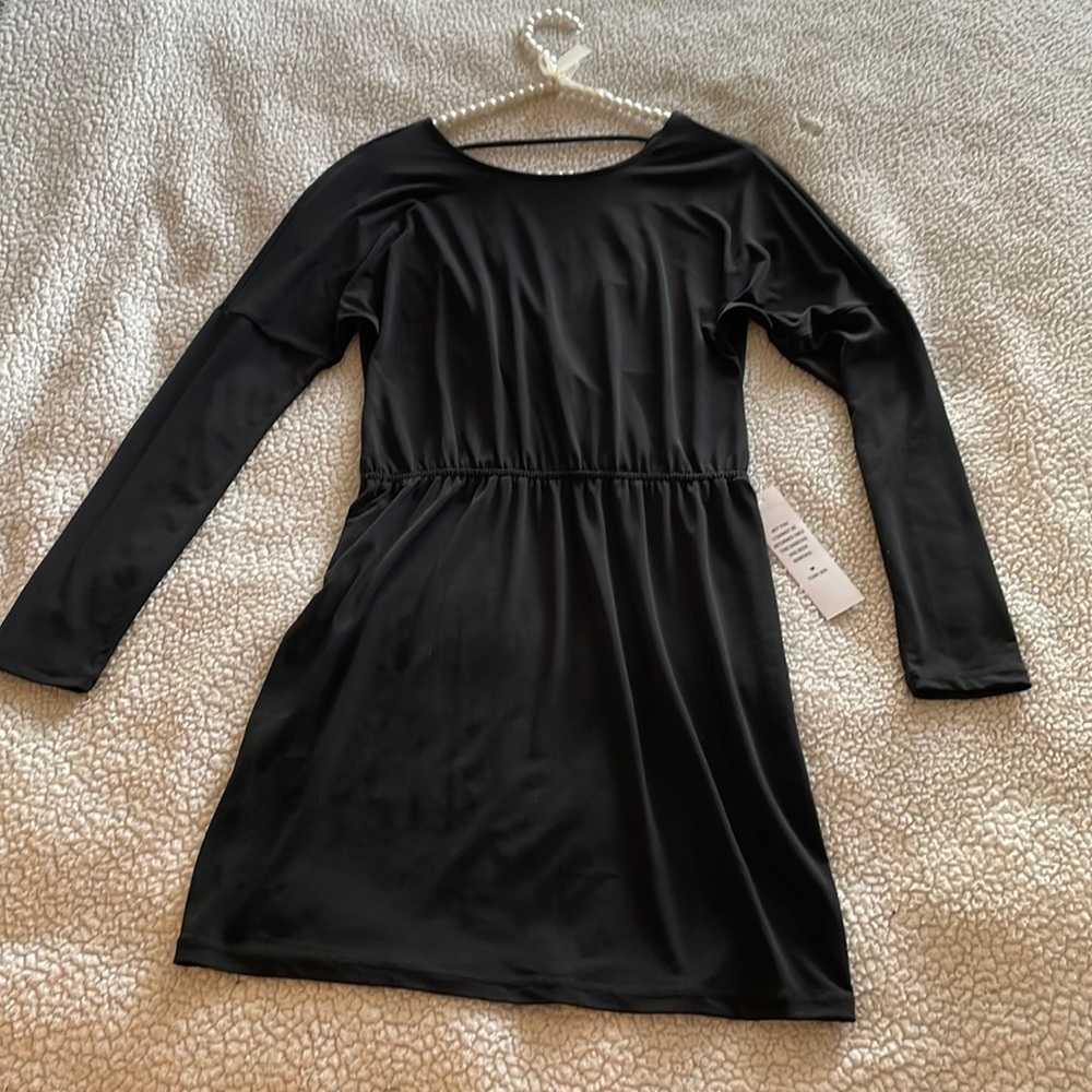 BCBGeneration long sleeve dress with wider neckline & draped open back